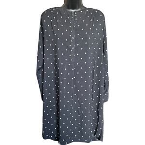 Loft Button Up White Black Polka Dot Shift Dress Size L Petite